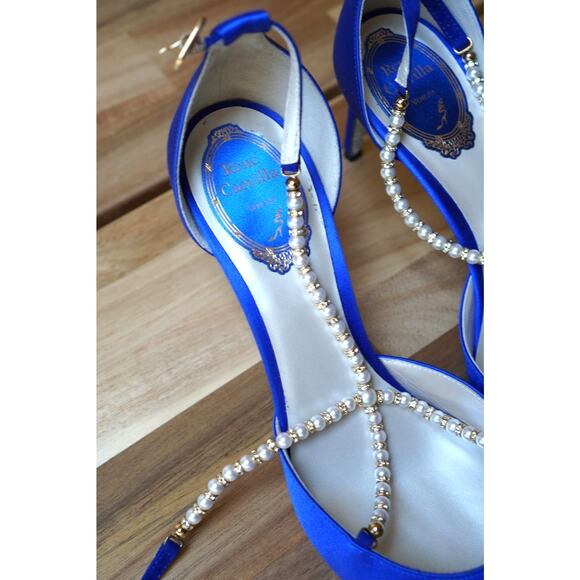 Rene Caovilla Dress Pointed Toe Stiletto Heels Chain Ankle Strap Blue Size 38.5 - Picture 5 of 13